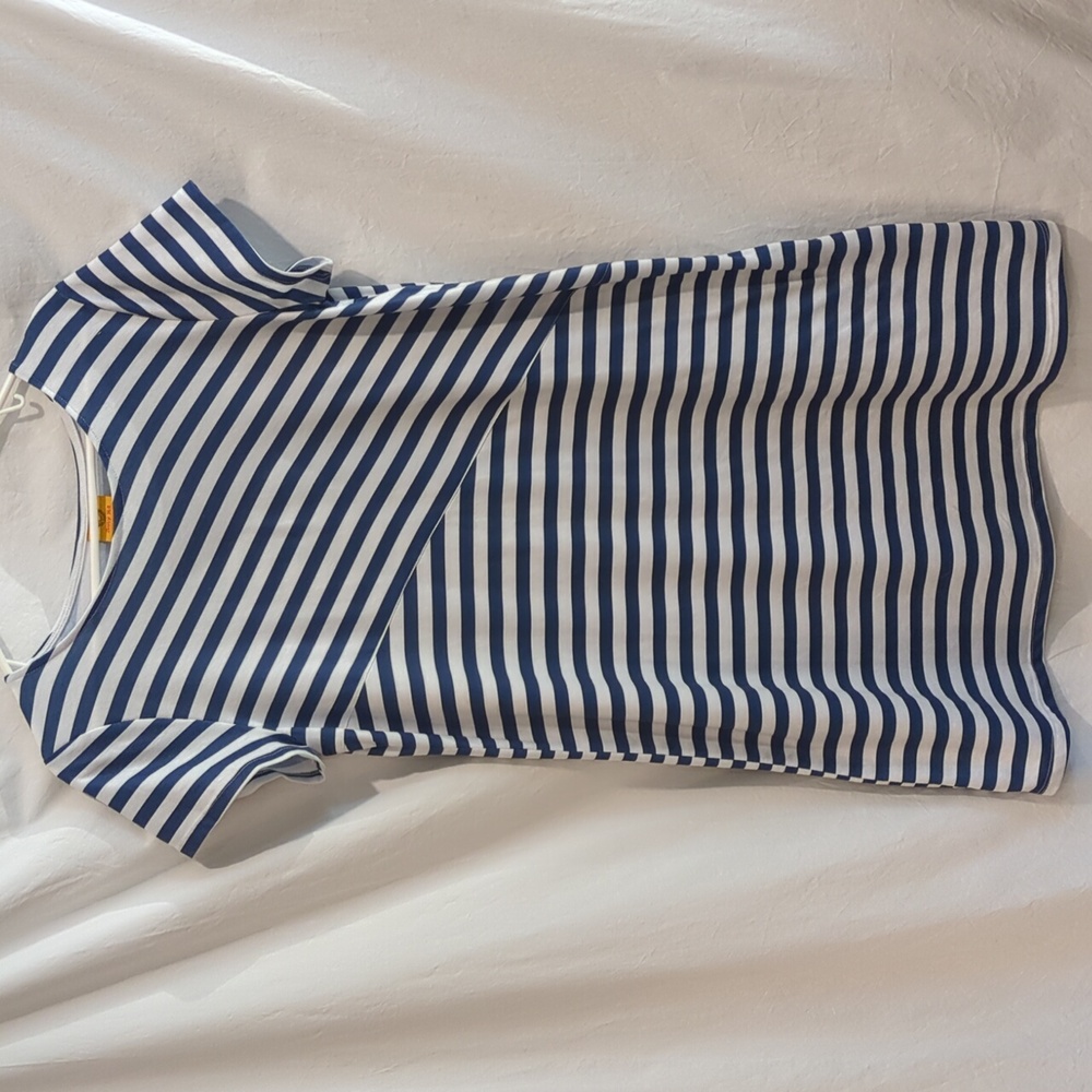 Ruby Rd. | Stripe T-Shirt Dress Diagonal Seam Dark Blue White Casual Soft | M